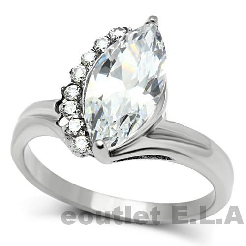 3.74CT PEAR CZ SOLITAIRE ST.STEEL RING-5 sizes